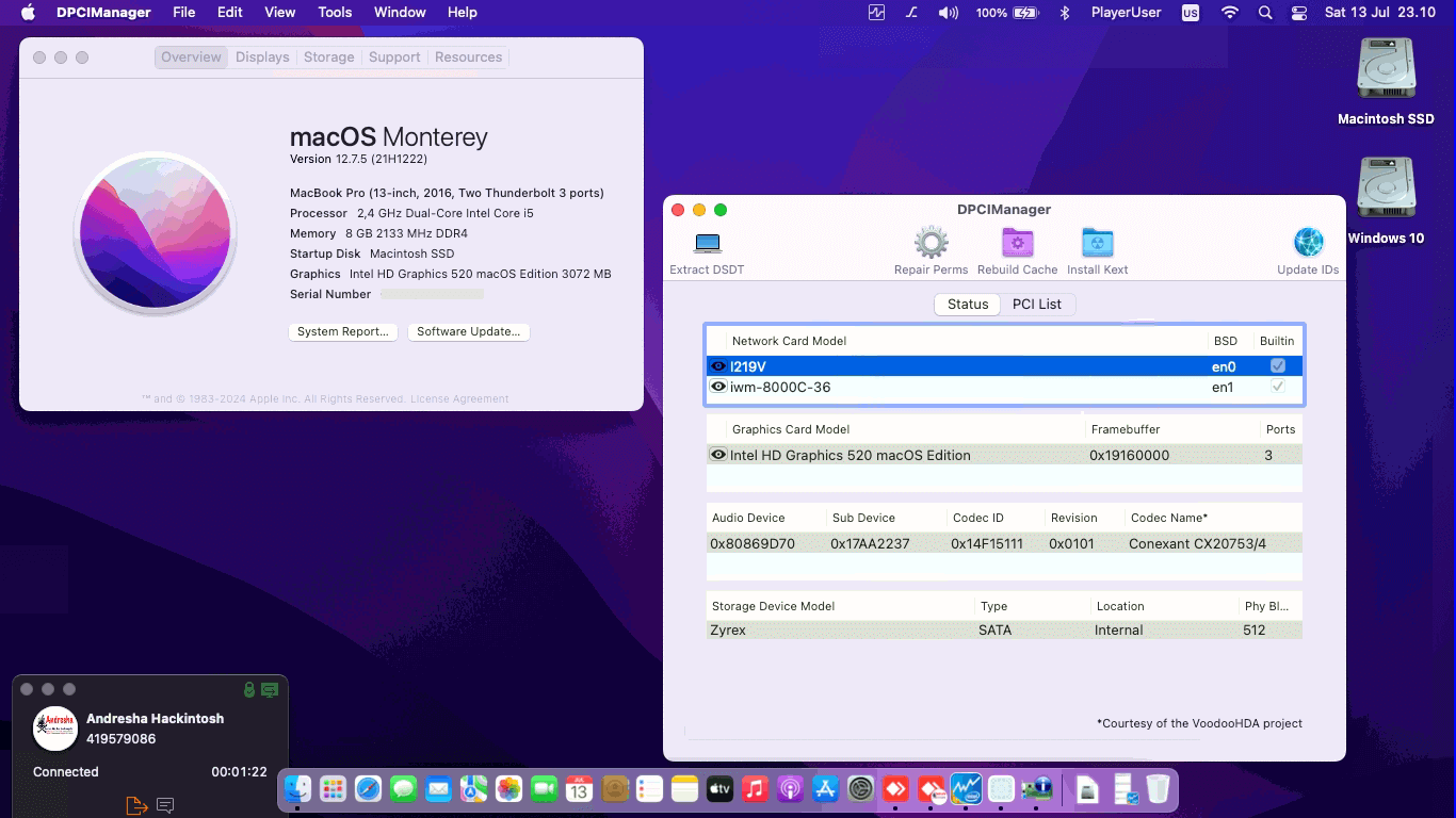 Success Hackintosh macOS Monterey 12.7.5 Build 21H1222 in Lenovo Thinkpad Yoga 260